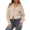 image:imageCHARTOU Womens Cable Knit Cardigan Cropped Zip Up Stand Collar Slim Stretch Plain Fall Chunky Fall SweatersKhaki