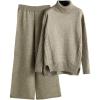 image:imageCHARTOU Womens Casual 2 Piece Knit Sweater Pants Set Turtleneck Jumper Wide Leg Pants OutfitsKhaki