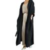image:imageCHARTOU Womens Casual Lightweight Cotton Linen Long Sleeve Oversized Trench CoatBlack