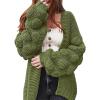 image:imageCHARTOU Womens Chunky Knitted Basket Weave Long Sleeve Open Front Cardigan Sweater TopsArmy Green