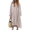 image:imageCHARTOU Womens Cotton Linen Shirt Dress Long Sleeve Summer Casual Button Down Oversized Coverup Beach DressApricot