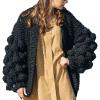 image:imageCHARTOU Womens Cute Lantern Sleeve Cable Knit Sweater Jacket Crochet Open Front CardiganBlack