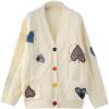 image:imageCHARTOU Womens Fall Oversized Button Down Cardigan Cute Heart Embroidery Chunky Knit Sweater Outwear JacketBeige