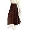 image:imageCHARTOU Womens Fall Winter High Waist Pleated ALine Maxi Long Knit Sweater SkirtCoffee