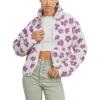 image:imageCHARTOU Womens Floral Print Sherpa Fleece Jackets Zip Up Stand Collar Daisy Jacquard Faux Fur Coat OutwearWhite