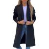 image:imageCHARTOU Womens Lapel Knit Mid Long Pea Coat Tweed Jacket Blazer Open Front Cardigan Sweater with PocketsBlack