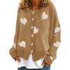 image:imageCHARTOU Womens Long Sleeve Cardigan Heart Jacquard Knit Button Down Sweater TopsKhaki