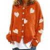 image:imageCHARTOU Womens Long Sleeve Cardigan Heart Jacquard Knit Button Down Sweater TopsOrange
