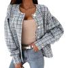 image:imageCHARTOU Womens Loose Fit Lightweight O Neck Long Sleeve Button Down Plaid JacketLight Blue