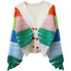 image:imageCHARTOU Womens Open Front Cardigan Slouchy Fluffy Stripes Contrast Color RibKnit SweaterGreen