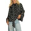 image:imageCHARTOU Womens Polka Dot Chiffon Blouse Dressy Bow Tie Loose Lantern Sleeve SemiSheer Shirt Summer Top 2026Black