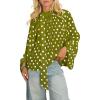 image:imageCHARTOU Womens Polka Dot Chiffon Blouse Dressy Bow Tie Loose Lantern Sleeve SemiSheer Shirt Summer Top 2026Green