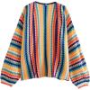 image:imageCHARTOU Womens Rainbow Striped Cable Knit Cardigan Sweaters Open Front Color Block Loose Long Sleeve OutwearColor Stripes