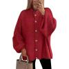 image:imageCHARTOU Womens Slouchy Chunky Cardigan Knit Casual Button Up Long Sleeve Sweaters Baggy Solid Fall OutfitsRed