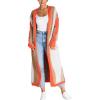 image:imageCHARTOU Womens Stripe Knitted Open Front Cardigan Sweater Long Sleeve Color Block Pocketed Fall Coat CasualOrange