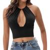 image:imageCHARTOU Womens Summer Sexy Ribbed Halter Cutout Party Tank Crop Top Camis Beach Bikini SwimsuitBlack