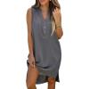 image:imageCHARTOU Womens Summer Sleeveless Mid Long Shift Dress Linen Tunic Lightweight Henley Shirt DressGrey