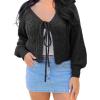 image:imageCHARTOU Womens Tie Front Cropped Cardigan Chunky Knit Cute Y2k Bow Cardigan Sweater Long Sleeve Outwear TopsBlack