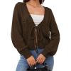 image:imageCHARTOU Womens Tie Front Cropped Cardigan Chunky Knit Cute Y2k Bow Cardigan Sweater Long Sleeve Outwear TopsBrown