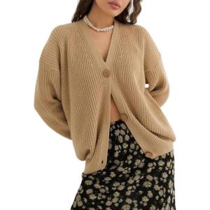 image:imageCHARTOU Women Cardigan Sweater 2025 Fall Outfits Button Down Open Front Oversized Slouchy Knit OuterwearKhaki