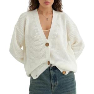 image:imageCHARTOU Women Cardigan Sweater 2025 Fall Outfits Button Down Open Front Oversized Slouchy Knit OuterwearWhite