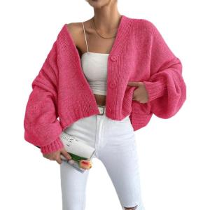 image:imageCHARTOU Women Crop Cardigan Oversized Long Lantern Sleeve Open Front Cardigan Soft Sweater CoatsRose