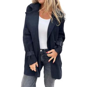 image:imageCHARTOU Women Notch Lapel Knit Patchwork Sleeve Coat Winter Buttons DoubleSized Wool Blend PeacoatBlack