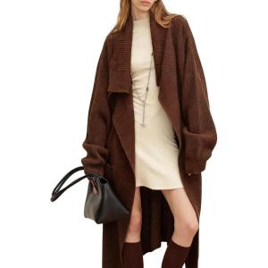 image:imageCHARTOU Women Open Front Long Cardigan Sweater Fall Slouchy Oversized Lapel Shawl Collar Overcoat Warm KnitwearCoffee