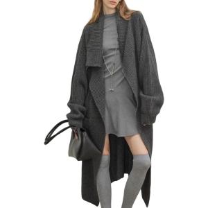 image:imageCHARTOU Women Open Front Long Cardigan Sweater Fall Slouchy Oversized Lapel Shawl Collar Overcoat Warm KnitwearDark Grey