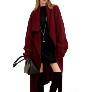 image:imageCHARTOU Women Open Front Long Cardigan Sweater Fall Slouchy Oversized Lapel Shawl Collar Overcoat Warm KnitwearWine