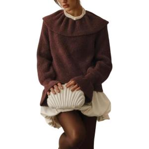 image:imageCHARTOU Women Ruffle Peplum Fuzzy Pullover Sweater Fall Casual Crewneck Long Sleeve Knit Jumper TopsCoffee