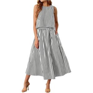 image:imageCHARTOU Women Striped Two Pieces Skirt Sets Summer Sleeveless Tank Top Elastic Waist Maxi Skirt Matching Lounge SetsBlack