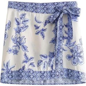 image:imageCHARTOU Women Summer Floral Wrap Mini Skirt Boho Tie Side High Waist Beach Short Skirts Vacation OutfitsBlue