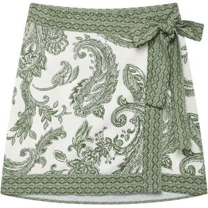 image:imageCHARTOU Women Summer Floral Wrap Mini Skirt Boho Tie Side High Waist Beach Short Skirts Vacation OutfitsGreen