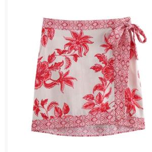 image:imageCHARTOU Women Summer Floral Wrap Mini Skirt Boho Tie Side High Waist Beach Short Skirts Vacation OutfitsRed