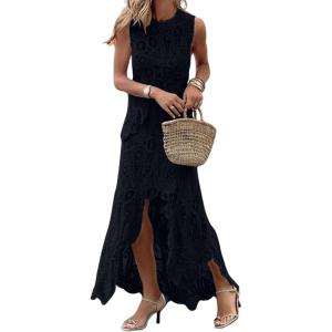 image:imageCHARTOU Women Two Pieces Skirt Sets Summer Cut Out HiLow Crochet Knit Long DressesBlack