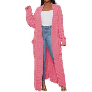 image:imageCHARTOU Womens 2023 Fall Chunky Cable Knit Long Sleeve Open Front Cardigan SweaterPeach