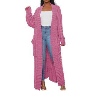 image:imageCHARTOU Womens 2023 Fall Chunky Cable Knit Long Sleeve Open Front Cardigan SweaterRose