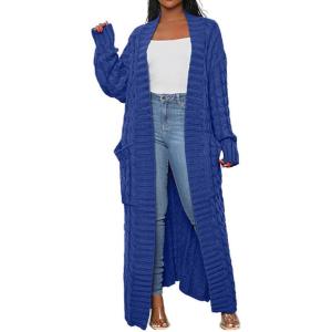 image:imageCHARTOU Womens 2023 Fall Chunky Cable Knit Long Sleeve Open Front Cardigan SweaterSapphire
