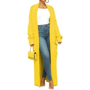 image:imageCHARTOU Womens 2023 Fall Chunky Cable Knit Long Sleeve Open Front Cardigan SweaterYellow