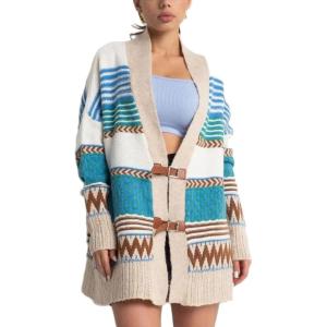 image:imageCHARTOU Womens 2025 Fall Buckle Cardigan Lightweight Boho Contrast Color Knit Oversized SweaterBlue