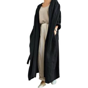 image:imageCHARTOU Womens Casual Lightweight Cotton Linen Long Sleeve Oversized Trench CoatBlack