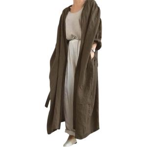 image:imageCHARTOU Womens Casual Lightweight Cotton Linen Long Sleeve Oversized Trench CoatCoffee