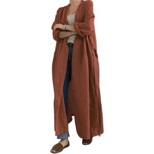 image:imageCHARTOU Womens Casual Lightweight Cotton Linen Long Sleeve Oversized Trench CoatOrange