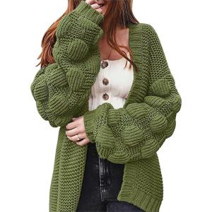 image:imageCHARTOU Womens Chunky Knitted Basket Weave Long Sleeve Open Front Cardigan Sweater TopsArmy Green