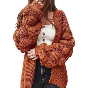 image:imageCHARTOU Womens Chunky Knitted Basket Weave Long Sleeve Open Front Cardigan Sweater TopsOrange
