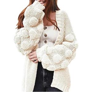 image:imageCHARTOU Womens Chunky Knitted Basket Weave Long Sleeve Open Front Cardigan Sweater TopsWhite