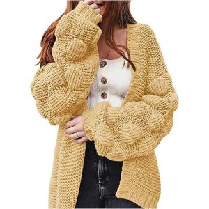 image:imageCHARTOU Womens Chunky Knitted Basket Weave Long Sleeve Open Front Cardigan Sweater TopsYellow