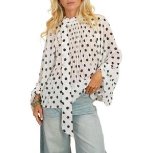 image:imageCHARTOU Womens Polka Dot Chiffon Blouse Dressy Bow Tie Loose Lantern Sleeve SemiSheer Shirt Summer Top 2026White