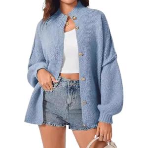 image:imageCHARTOU Womens Slouchy Chunky Cardigan Knit Casual Button Up Long Sleeve Sweaters Baggy Solid Fall OutfitsBlue